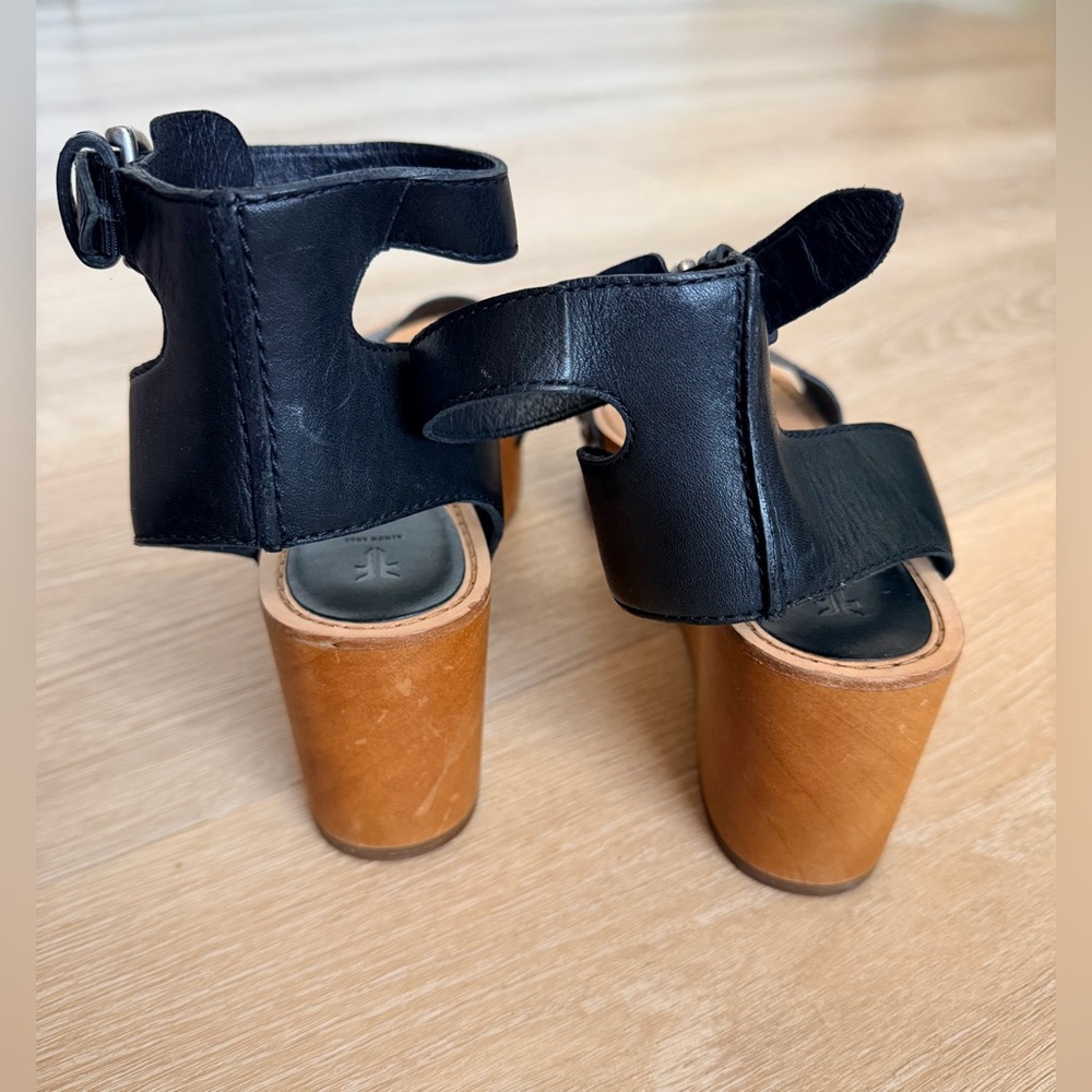 Frye Alva Flatform Wood Wedge Sandals Leather Platform Ankle Strap Women’s 9.5 - Picture 5 of 8